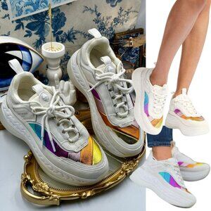 🆕 KURT GEIGER LONDON 🧿 NWOB Kensington Pump Sneaker - White Multi - Sz 39